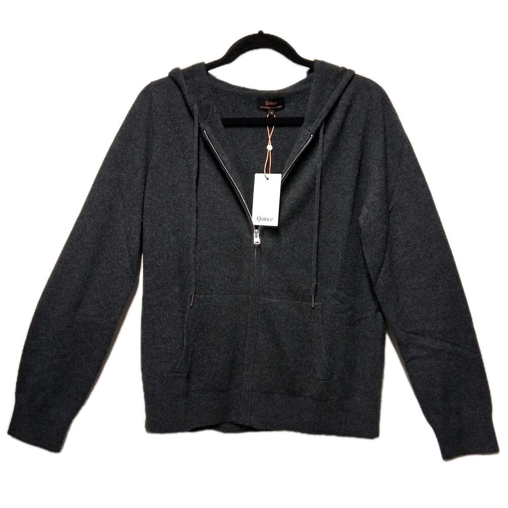Quince Mongolian Cashmere Full Zip Hoodie Charcoal Medium NWT Lounge Wear